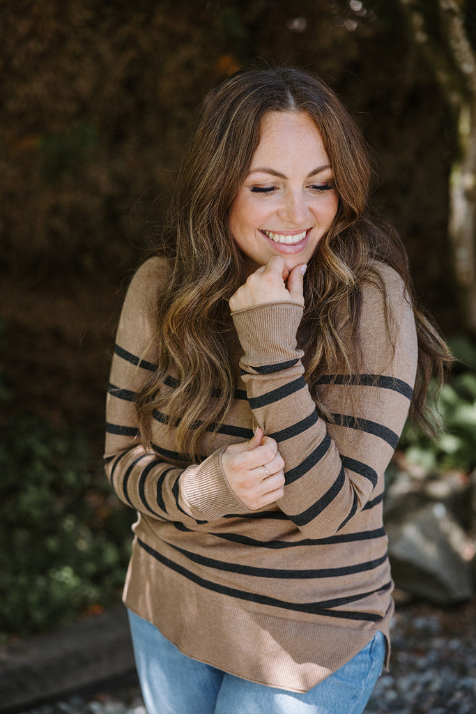 Striped Lightweight Sweater - Camel