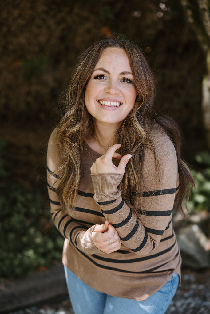 Striped Lightweight Sweater - Camel