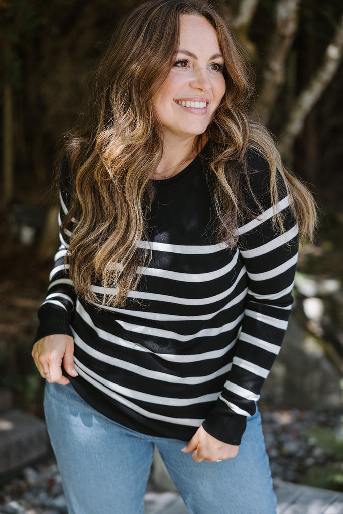 Striped Lightweight Sweater - Black
