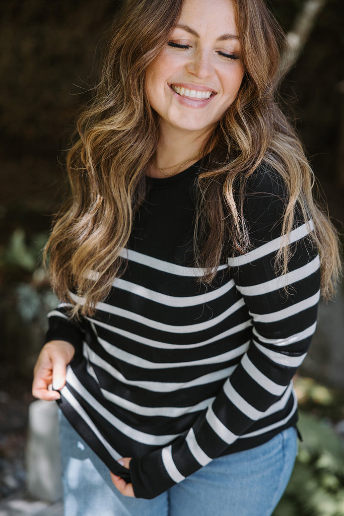 Striped Lightweight Sweater - Black