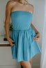 Strapless Mixed Material Dress - Blue