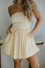 Strapless Mixed Material Dress - Butter Yellow