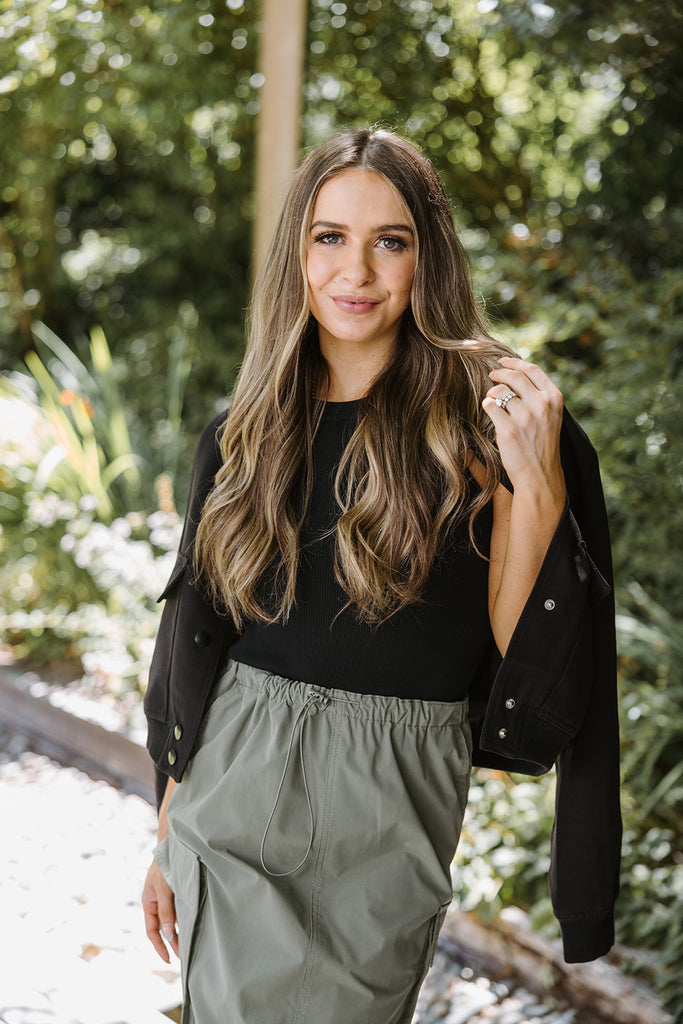 Cargo Pocket Nylon Skirt - Olive