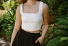Square Neck Ribbed Crop Tank - White