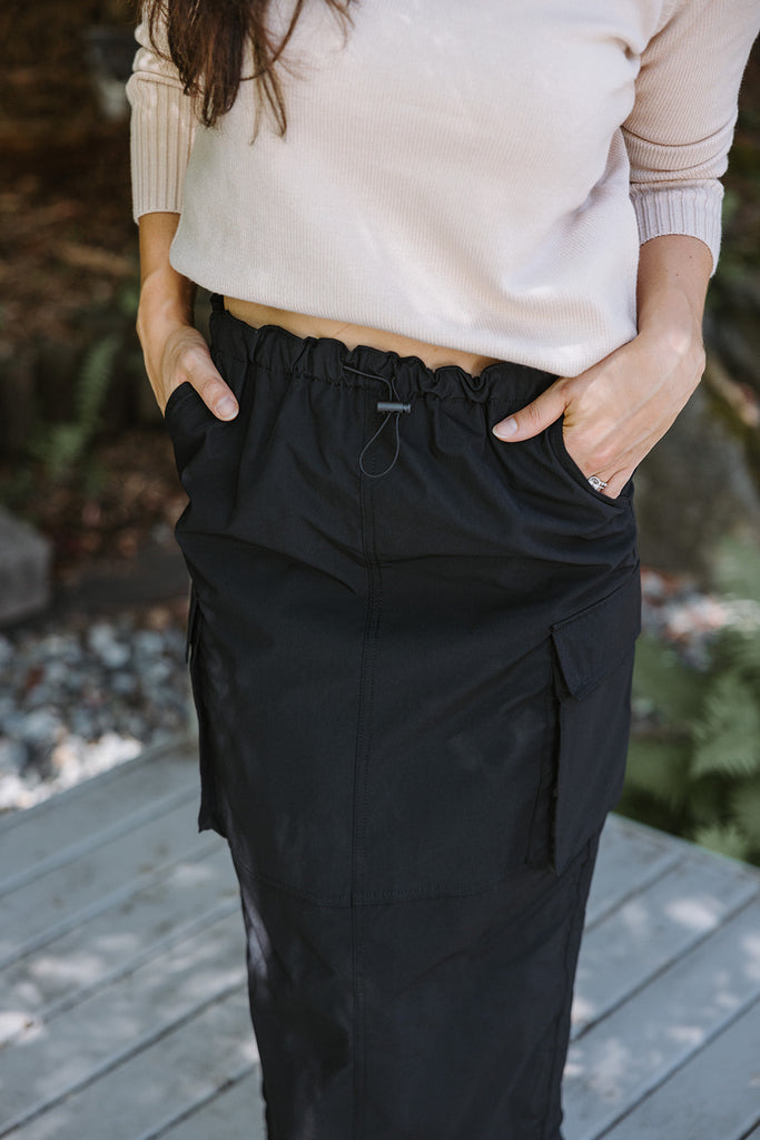 Cargo Pocket Nylon Skirt - Black