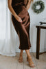 Satin Midi Skirt with Elastic - Chestnut