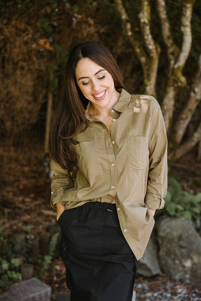 Button Up Collared Shirt - Olive