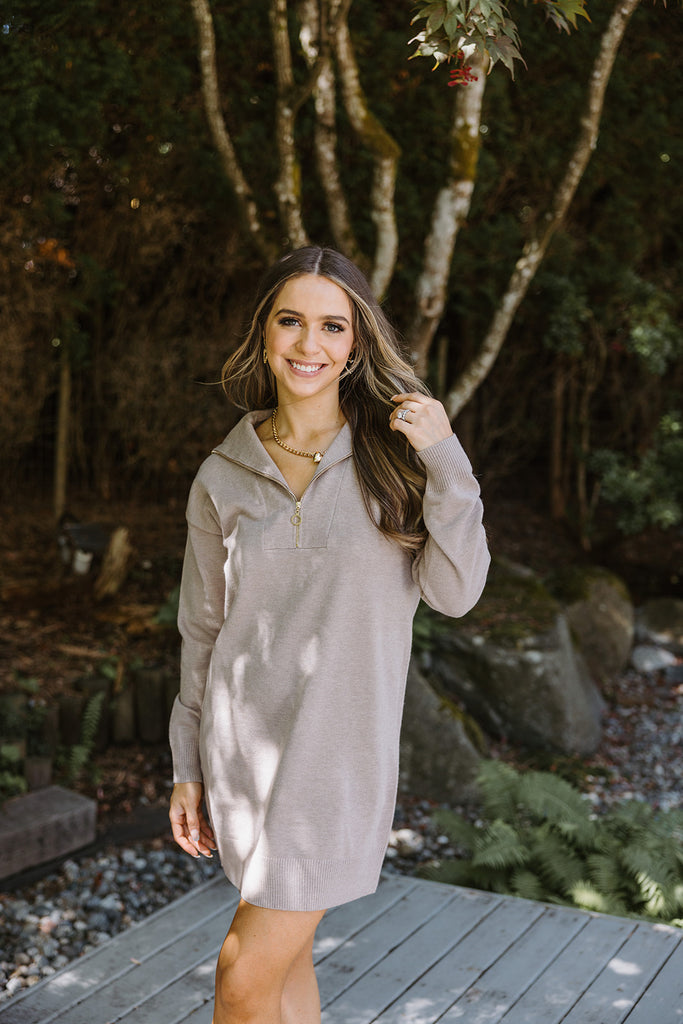 Zipper Knit Dress - Sand
