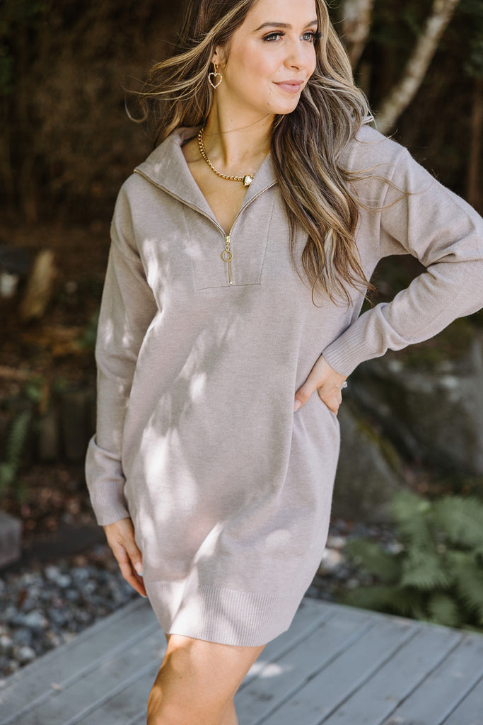 Zipper Knit Dress - Sand