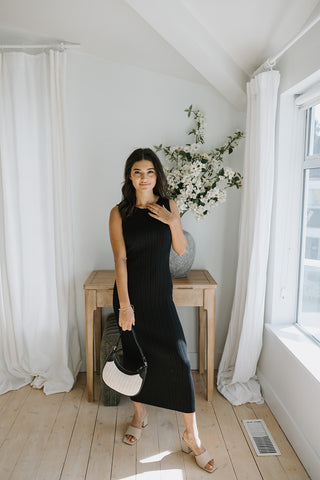 Printed Unbalanced Maxi Dress - Black