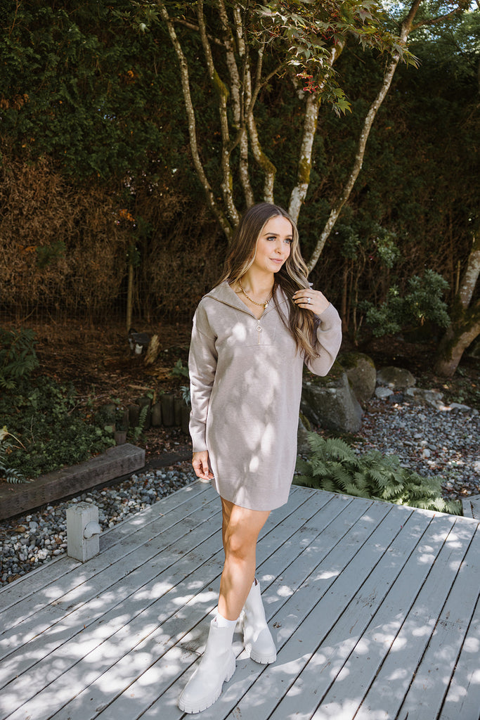 Zipper Knit Dress - Sand