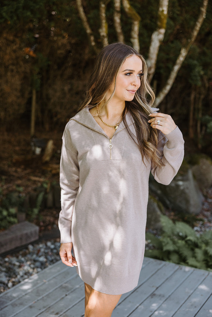 Zipper Knit Dress - Sand
