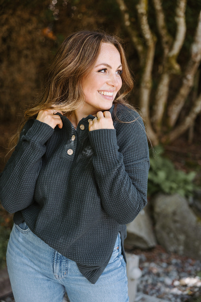 Henley Waffle Knit - Peacock