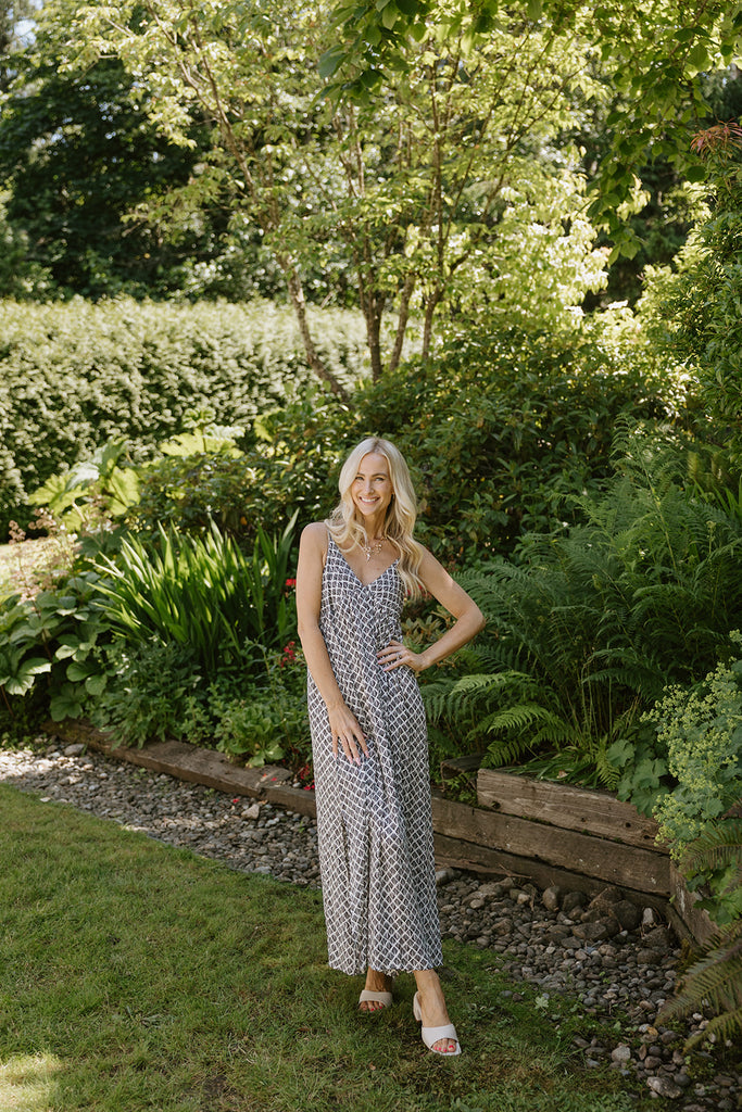 Printed A-Line Swing Maxi - Black
