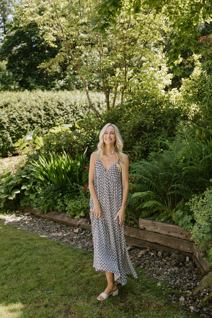 Printed A-Line Swing Maxi - Black