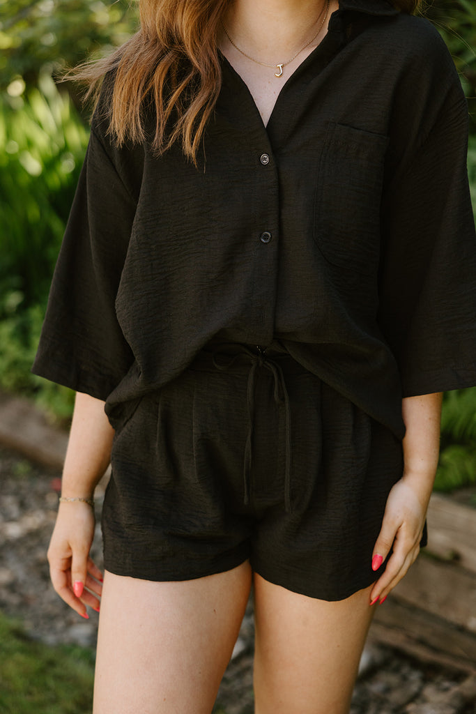 Oversized 2 Piece Short Set - Black