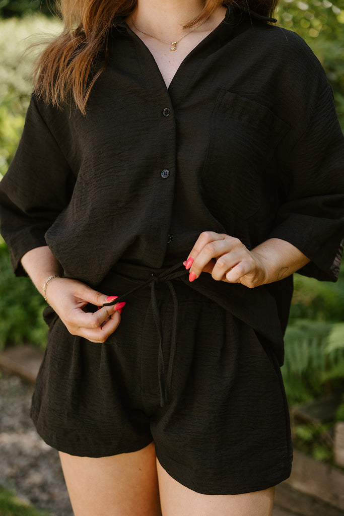Oversized 2 Piece Short Set - Black