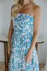 Strapless Floral Midi Dress - Blue