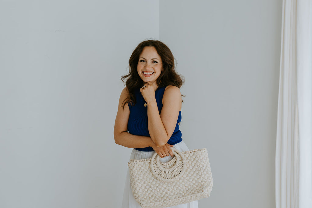 Woven Bag With Zipper & Handle - White