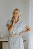Button Down Striped Dress with Belt - Blue
