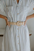 Button Down Striped Dress with Belt - Blue