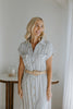 Button Down Striped Dress with Belt - Blue