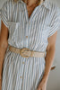 Button Down Striped Dress with Belt - Blue