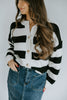 Striped Cardigan With Gold Buttons - Whi
