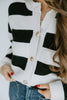 Striped Cardigan With Gold Buttons - Whi
