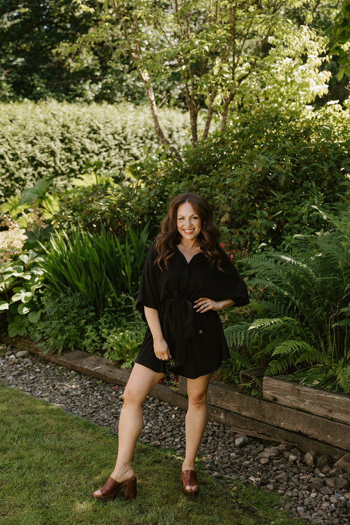 Oversized Linen Romper - Black