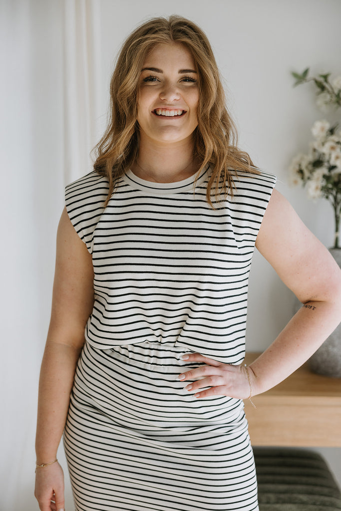 Striped Shirt & Skirt Set - Black/White