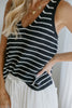 Lightweight Striped VNeck Knit Tank - Navy
