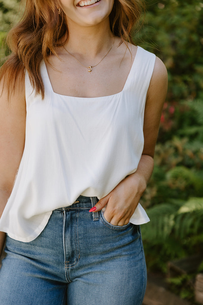 Flowy Linen Tank - White