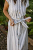Striped Midi Linen Dress - Blue