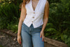 Button Up Vest - Linen - White