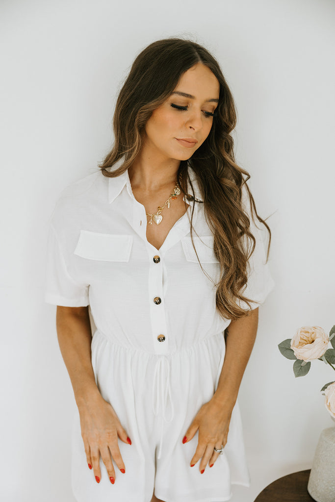 Romper Button Up - White