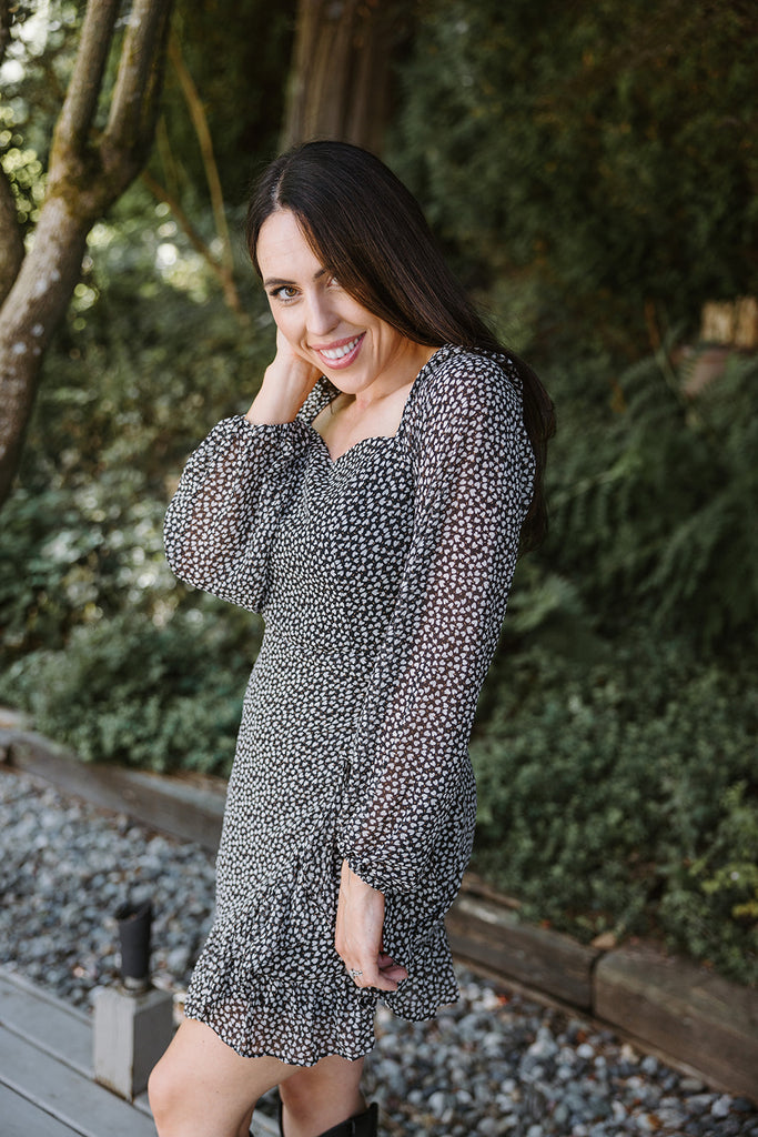 Dress with Wrap Skirt + Smocking - Black