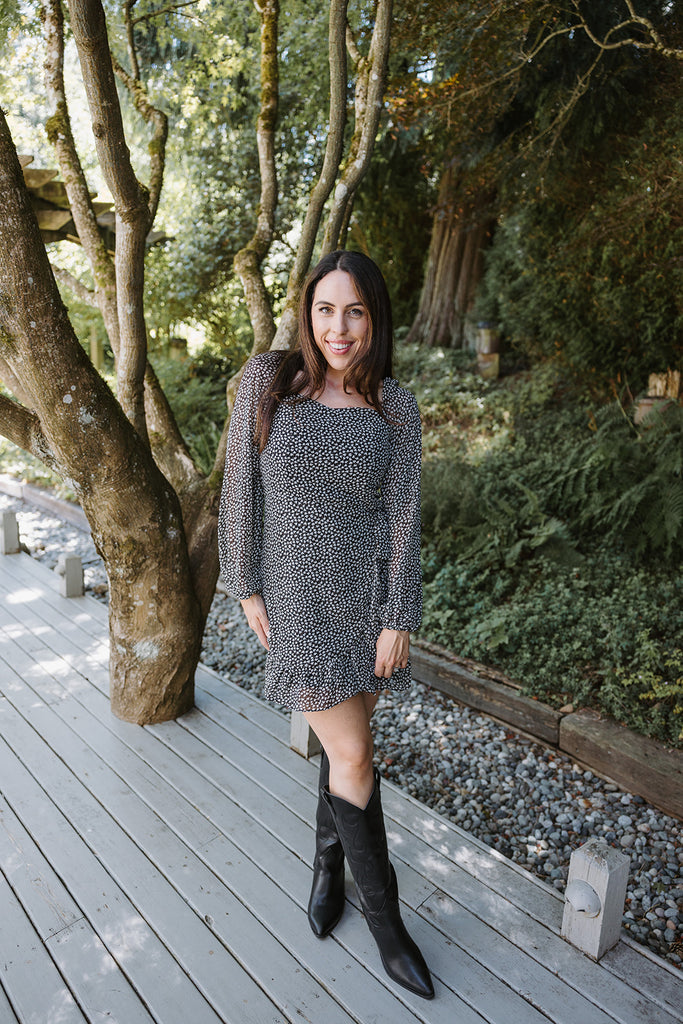 Dress with Wrap Skirt + Smocking - Black