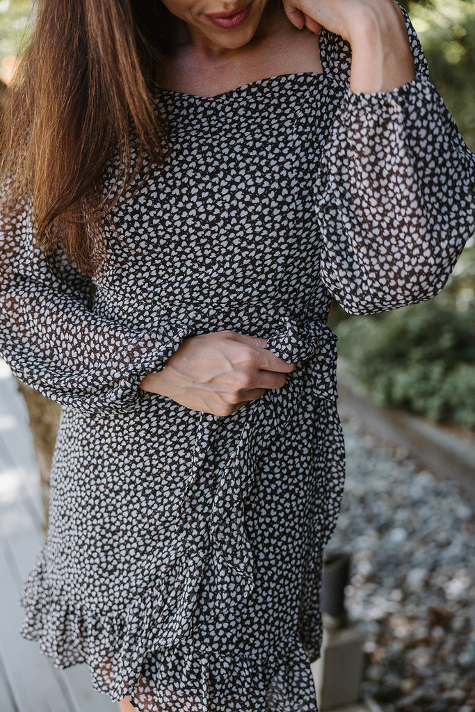 Dress with Wrap Skirt + Smocking - Black