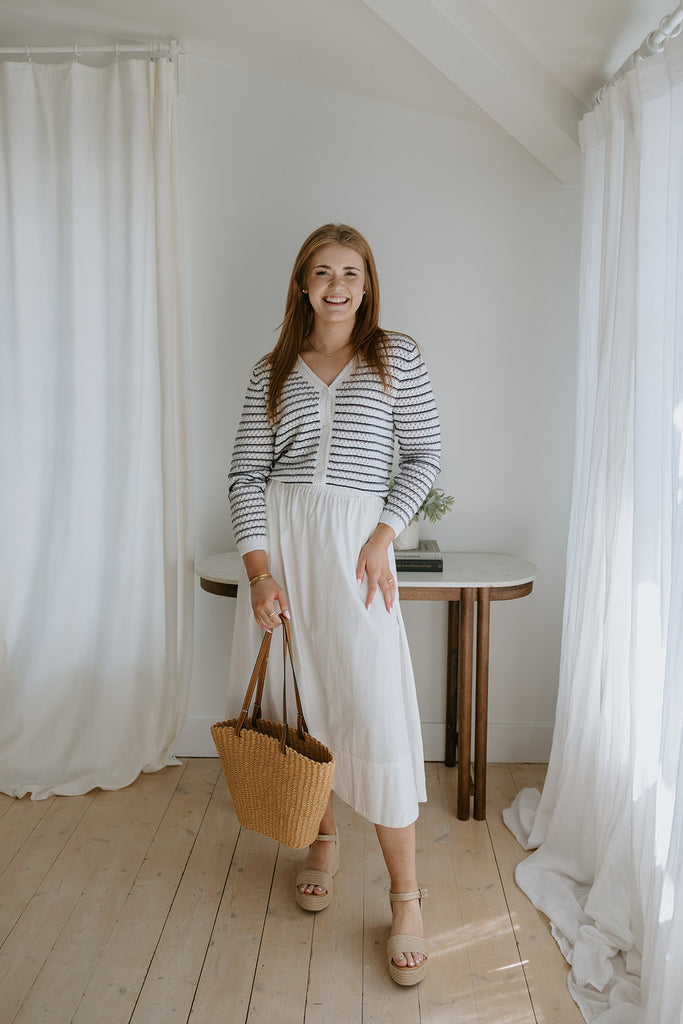 Striped Crochet Cardigan - Navy/White