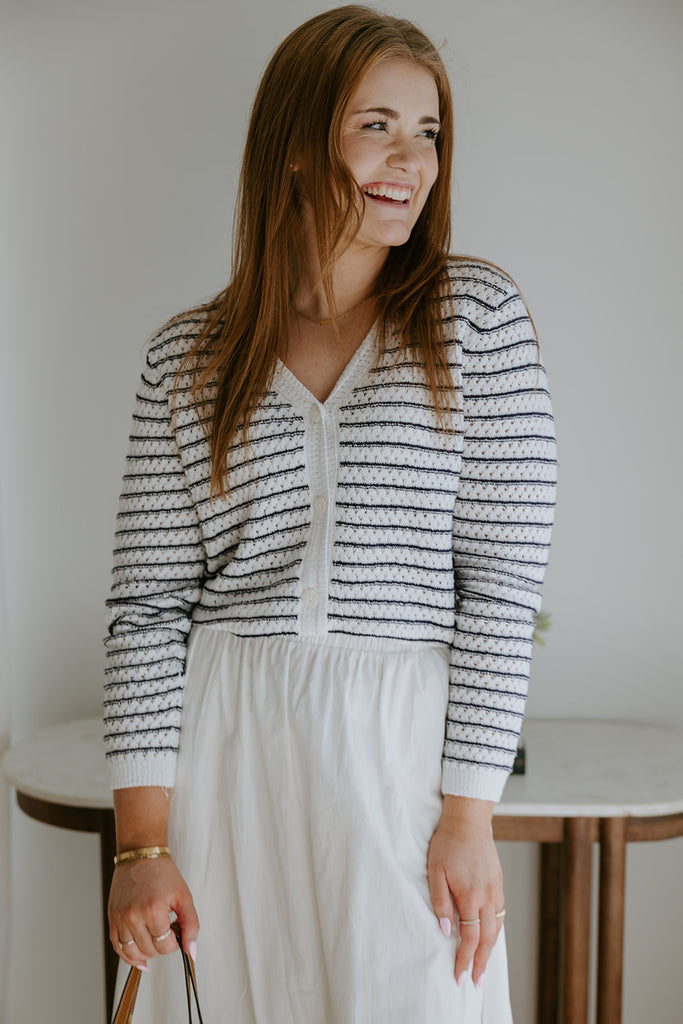 Striped Crochet Cardigan - Navy/White