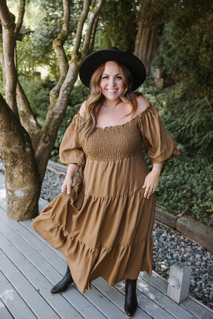 Midi Smocked Bodice Dress - Pecan