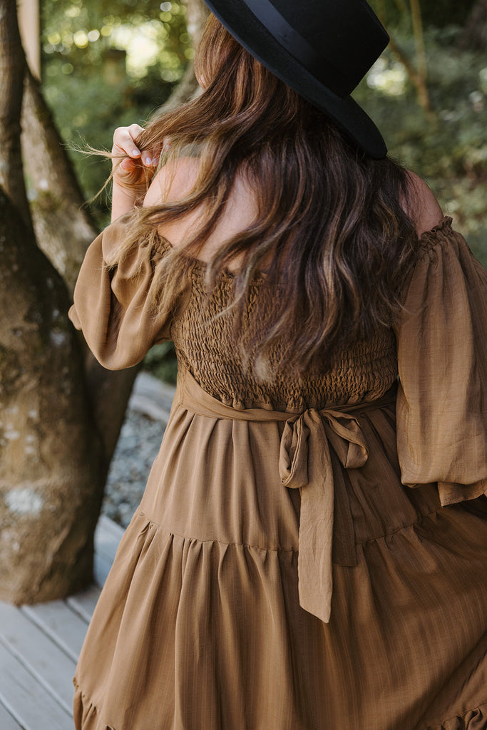 Midi Smocked Bodice Dress - Pecan