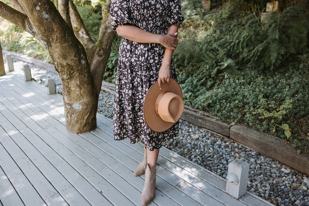 Floral Midi Dress with Smocked Bust - Br
