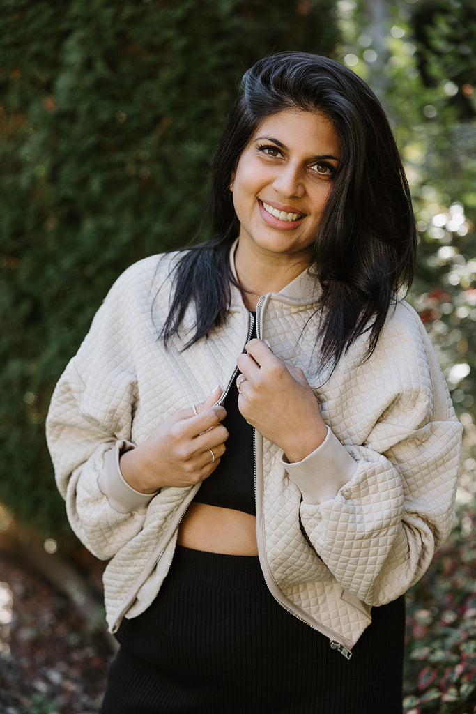 Zip Textured Lightweight Jacket - Taupe