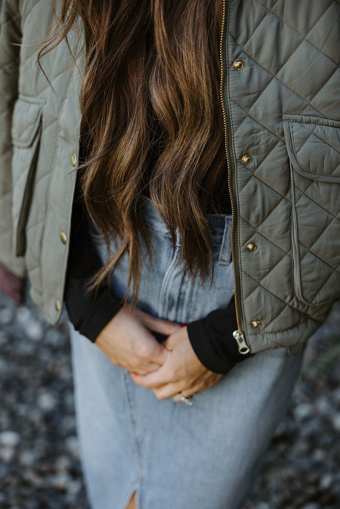 Quilted Riding Jacket - Olive