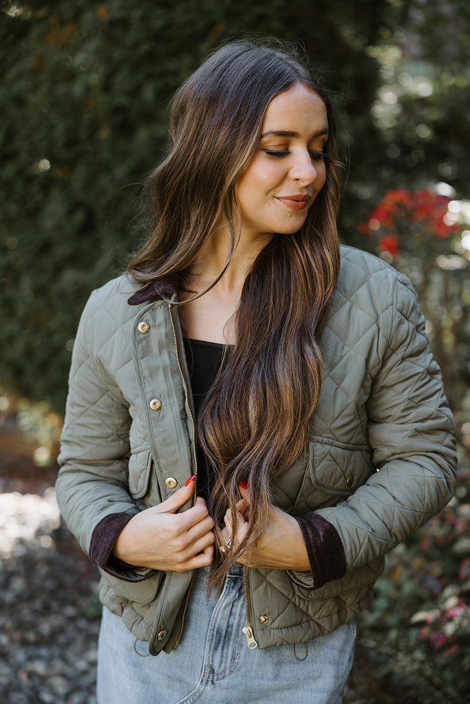 Quilted Riding Jacket - Olive