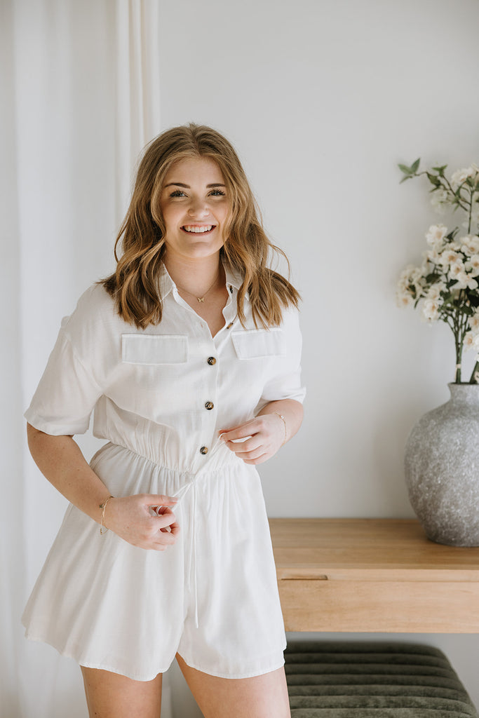 Romper Button Up - White