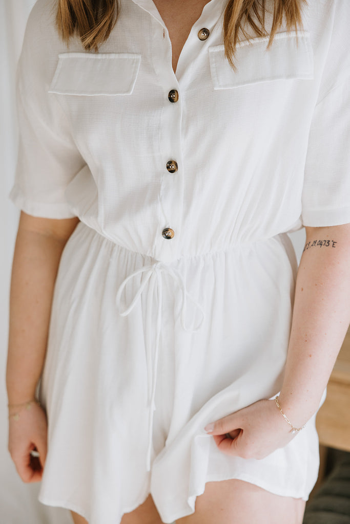 Romper Button Up - White