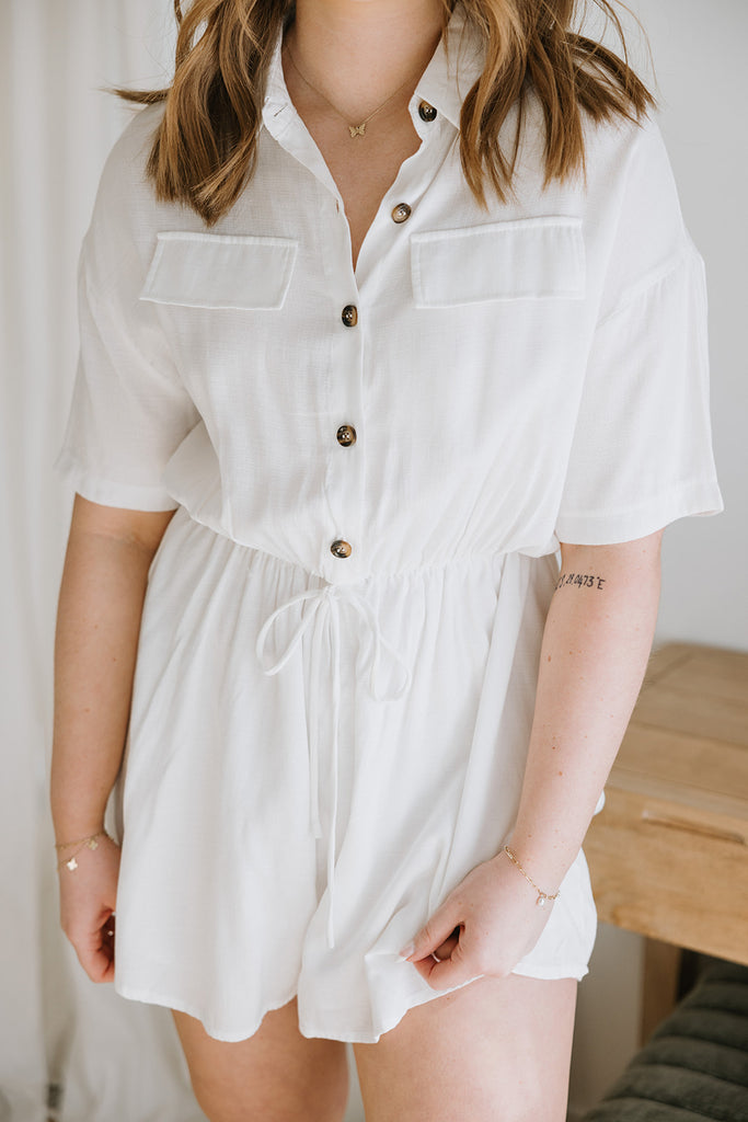 Romper Button Up - White